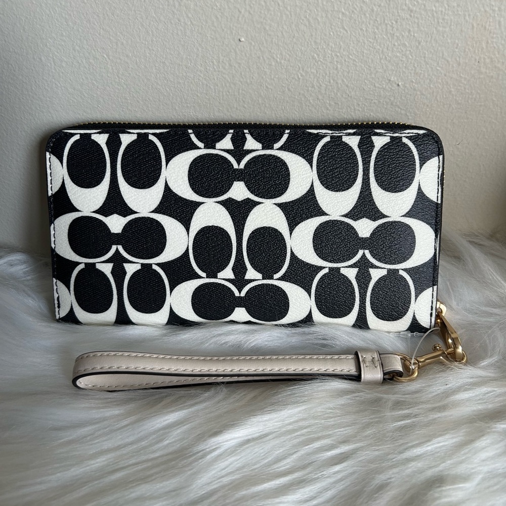 Coach Large Phone‎ Wallet Black White Signature Canvas Leather CP409 NEW - Picture 2 of 6